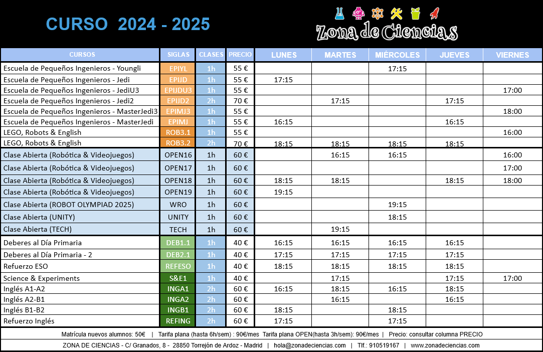 curso 2024 2025 extraescolares zona de ciencias torrejon